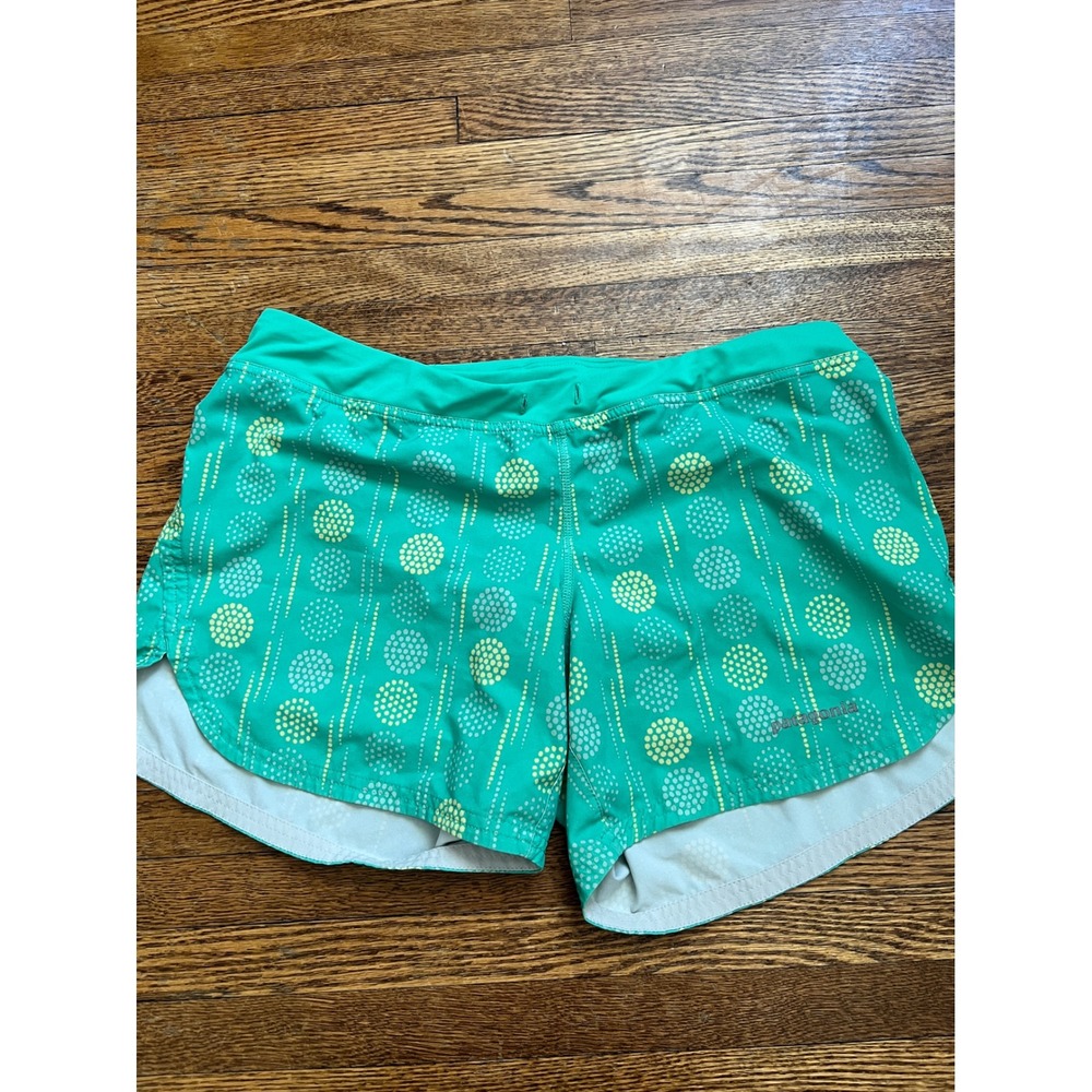Patagonia Strider Running Lined Shorts Womens Medium Teal Green Dot Print